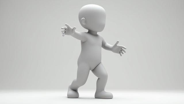 Modèle 3D d'un personnage en cours d'animation avec des contrôleurs de rig visibles